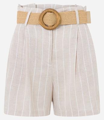 Short Clochard em Viscolinho Listrado com Cinto de Ráfia