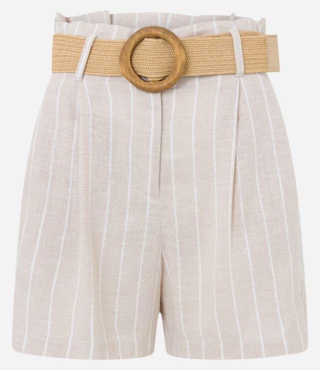 Short Clochard em Viscolinho Listrado com Cinto de Ráfia - 1