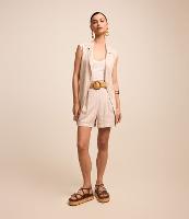 Short Clochard em Viscolinho Listrado com Cinto de Ráfia - 3