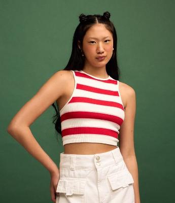 Blusa sem Manga Seamless com Listras
