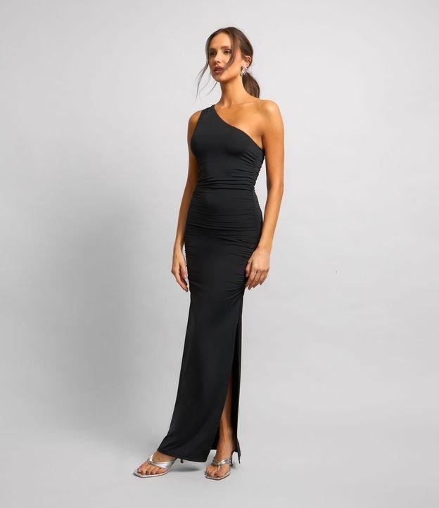 Vestido Midi em Poliamida com Um Ombro Só e Franzidinho - 2
