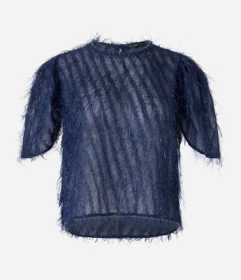Blusa Manga Curta em Chiffon com Pelinhos