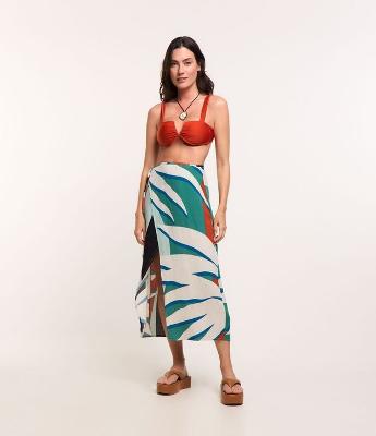 Saída de Praia Saia Midi em Viscose com Estampa Nascentes