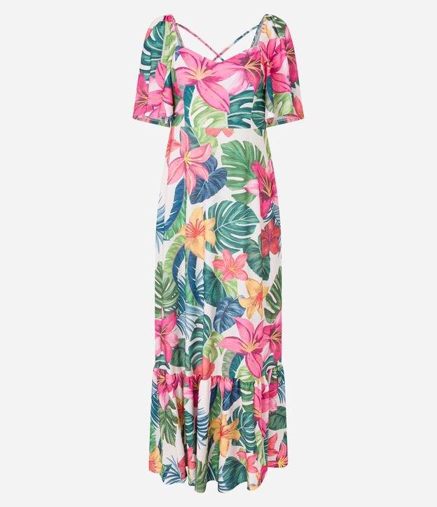 Vestido New Midi Texturizado com Estampa de Folhagens - 1