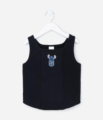 Regata Infantil em Cotton com Bordado do Stitch - Tam 5 a 14 Anos