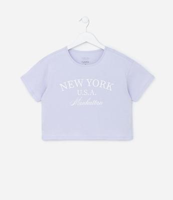 Camiseta Cropped Infantil com Lettering New York -Tam 5 a 14 Anos