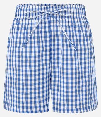 Short Curto em Tricoline com Cordão no Cós e Estampa Xadrez Vichy