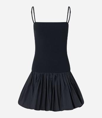 Vestido Curto de Alça em Viscose com Saia Balonê