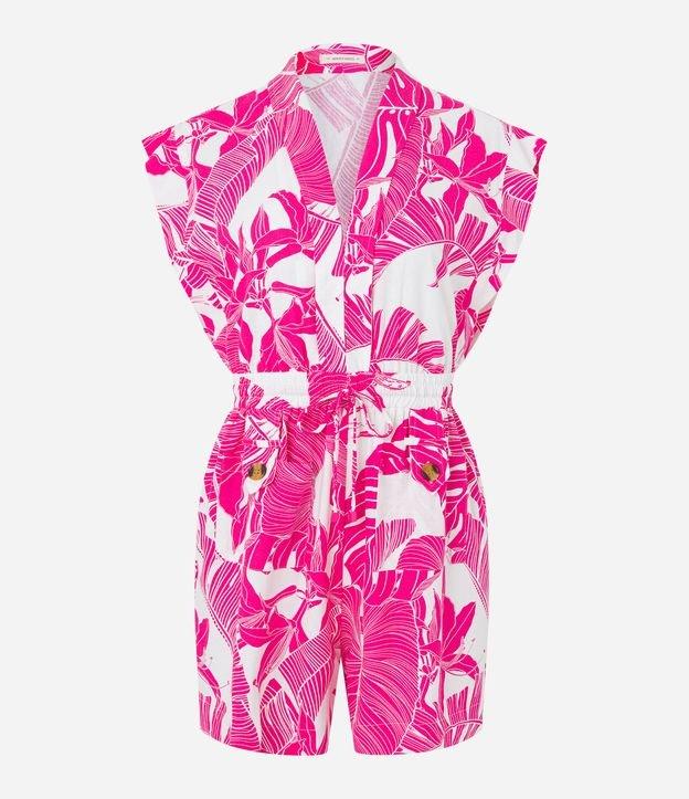 Macaquinho Sem Manga em Viscolinho com Folhagens Estampadas - 1