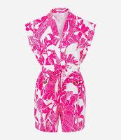 Macaquinho Sem Manga em Viscolinho com Folhagens Estampadas - 1