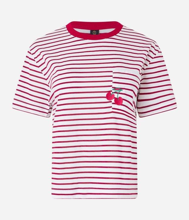 Blusa em Algodão Listrado com Cereja Bordada no Bolso - 1