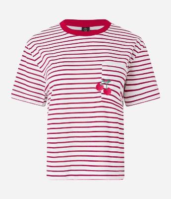 Blusa em Algodão Listrado com Cereja Bordada no Bolso