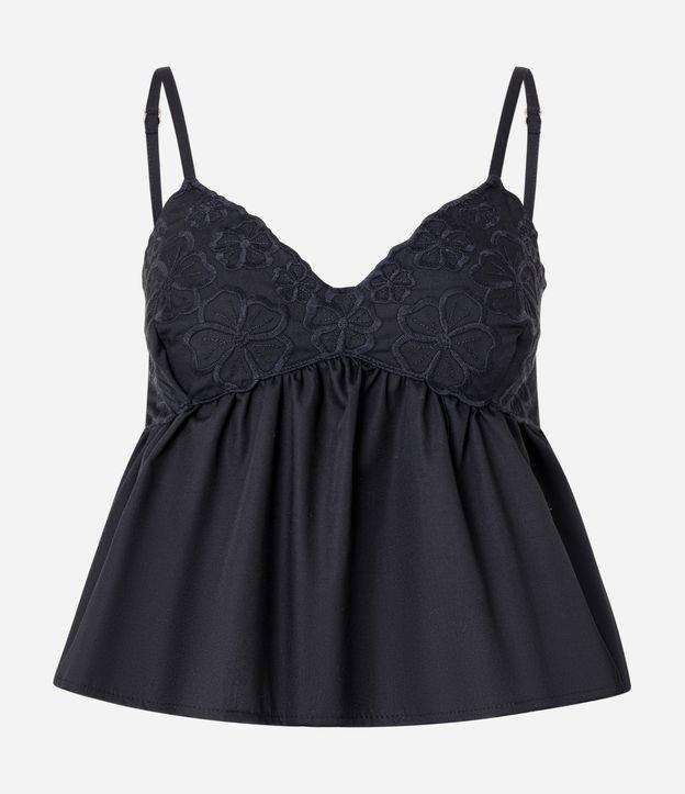 Blusa Alcinha em Tricoline com Bordados e Efeito Franzido - 1