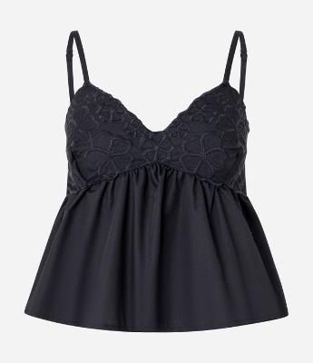 Blusa Alcinha em Tricoline com Bordados e Efeito Franzido