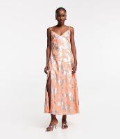 Vestido New Midi em Crepe Metalizado com Fenda Lateral e Foil - 1