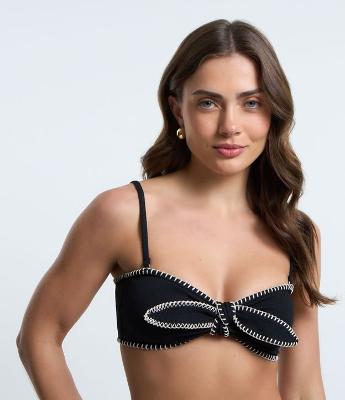 Biquíni Top Bandeau com Amarração e Pesponto Contrastante