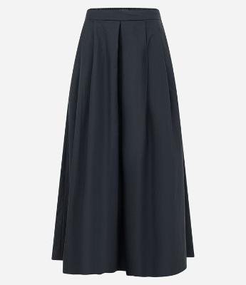 Saia Evasê Longa em Tricoline com Prega