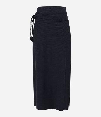 Saia Evasê Midi em Viscose com Corda para Amarração