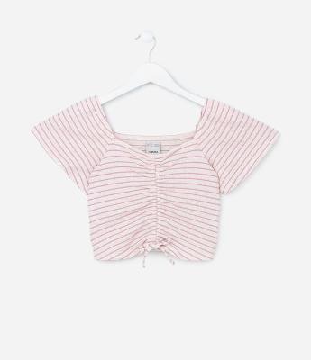 Blusa Cropped Infantil Texturizada com Ajuste - Tam 5 a 14 Anos