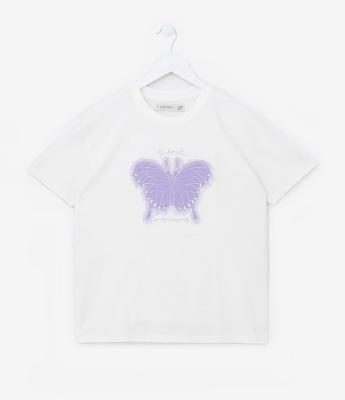 Blusa Infantil em Algodão com Bordado de Borboleta - Tam 7 a 14 Anos