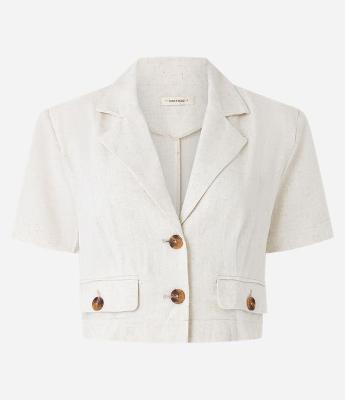 Camisa Cropped em Viscolinho com Lapelas com Botões