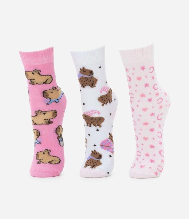 Kit 03 Meias Infantis em Algodão Estampa Capivara 0 Tam 23 ao 34 - 1