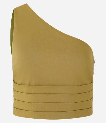 Blusa Cropped em Bengaline com Um Ombro Só e Recortes