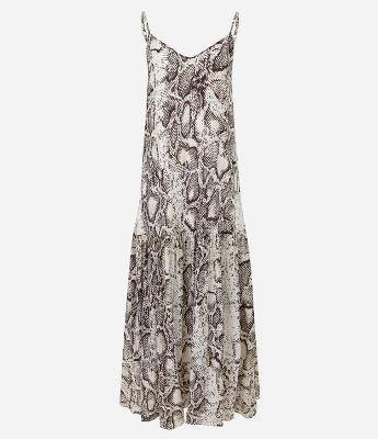 Vestido Longo de Alça em Crepe com Estampa de Serpente