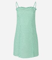 Vestido Curto em Viscose Xadrez Vichy e Babadinho no Busto - 1