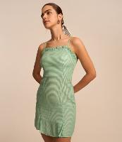 Vestido Curto em Viscose Xadrez Vichy e Babadinho no Busto - 2