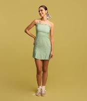 Vestido Curto em Viscose Xadrez Vichy e Babadinho no Busto - 3