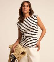 Blusa Sem Manga em Algodão Listrado com Franzido - 2