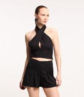 Short em Crepe com Pregas e Recortes - 1