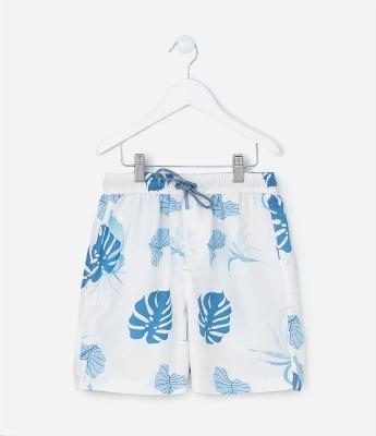 Bermuda Infantil em Microfibra com Estampa Folhagem - Tam 5 a 14 Anos