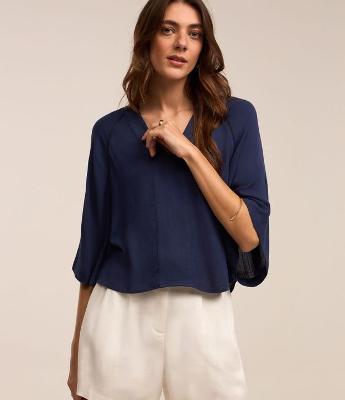 Blusa Manga Ampla em Viscolinho Texturizado