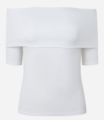 Blusa Manga 3/4 com Dobra e Decote Ombro a Ombro