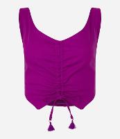 Blusa de Alça Cropped em Viscose e Linho com Puxadinho na Frente - 1