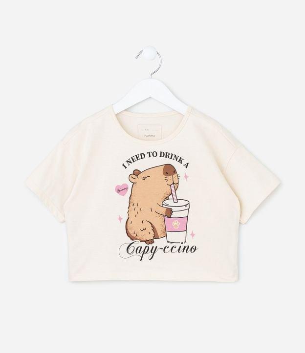 Camiseta Cropped com Estampa de Capivara - Tam 7 a 14 Anos - 1
