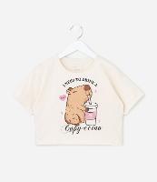 Camiseta Cropped com Estampa de Capivara - Tam 7 a 14 Anos - 1