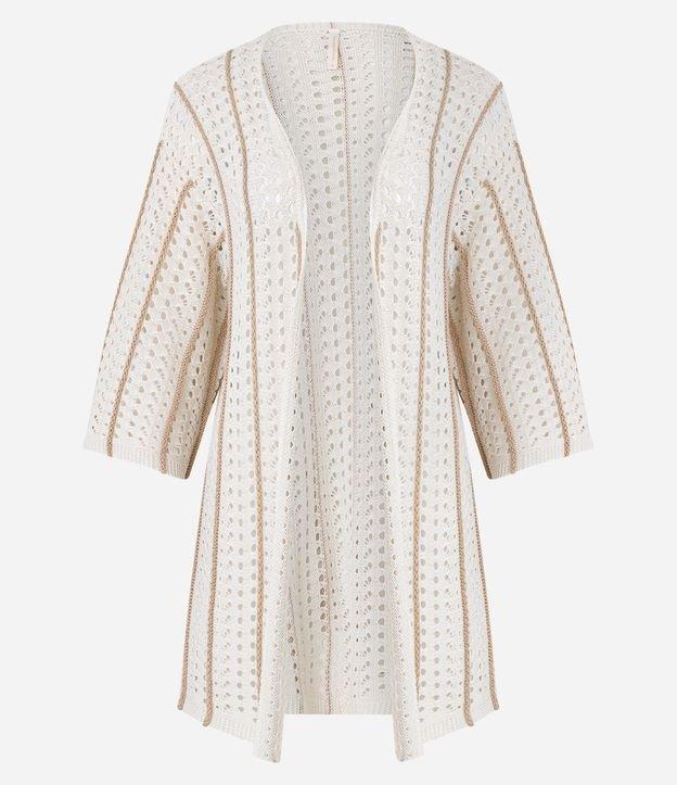 Saída de Praia Kimono com Efeito Crochê e Estampa Listrada - 1