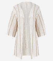 Saída de Praia Kimono com Efeito Crochê e Estampa Listrada - 1