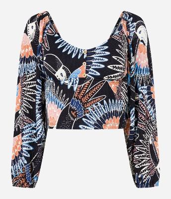 Blusa Texturizada com Estampa de Tucanos