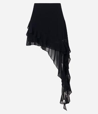 Saia Curta em Chiffon com Babados e Ponta Alongada