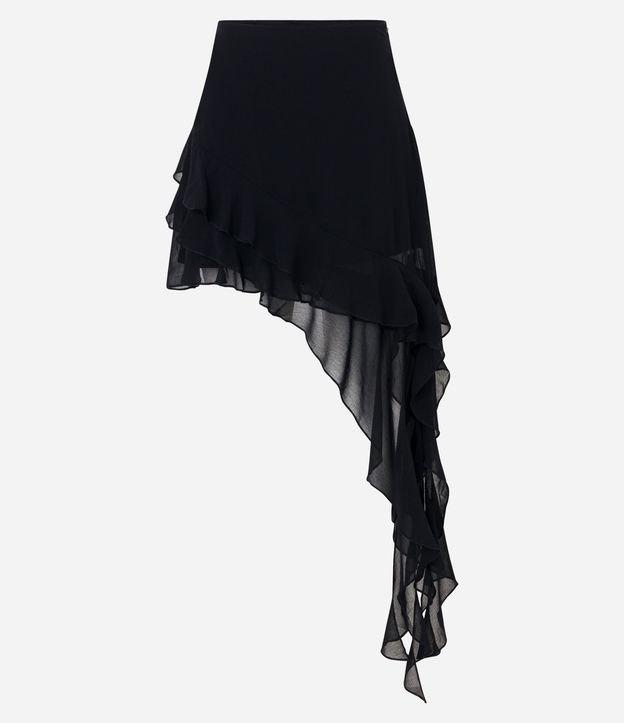 Saia Curta em Chiffon com Babados e Ponta Alongada - 1