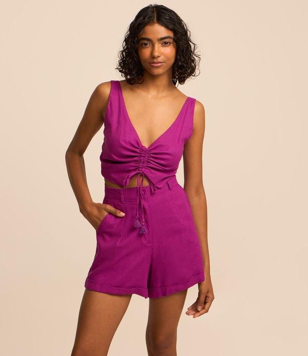 Short Curto em Viscolinho com Barra Virada - 3