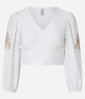 Blusa Cropped Texturizada com Bordado de Flor na Manga - 1