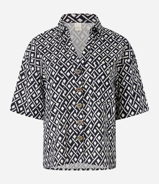 Camisa em Viscolinho com Estampa Geométrica com Botões Frontais - 1