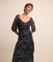 Vestido Midi em Tule com Babados na Saia e Estampa de Corações - 2