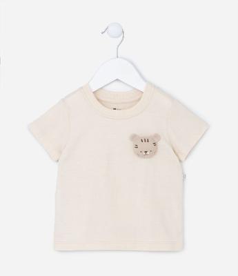 Camiseta Infantil com Tigrinho Aplicado no peito - Tam 3 a 18meses