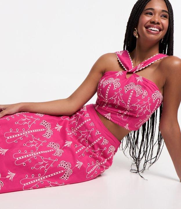 Blusa Cropped de Alça em Laise com Bordado e Lastex nas Costas - 1